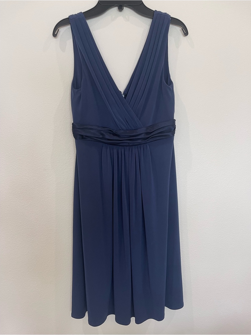 David's Bridal Navy V-Neck Pleated A-Line Dress